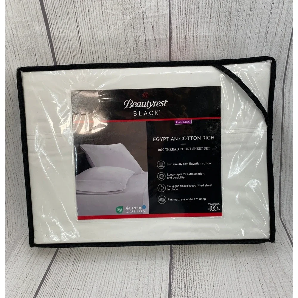 Beautyrest Black Sheet Set California King White 1000TC Egyptian Cotton Rich